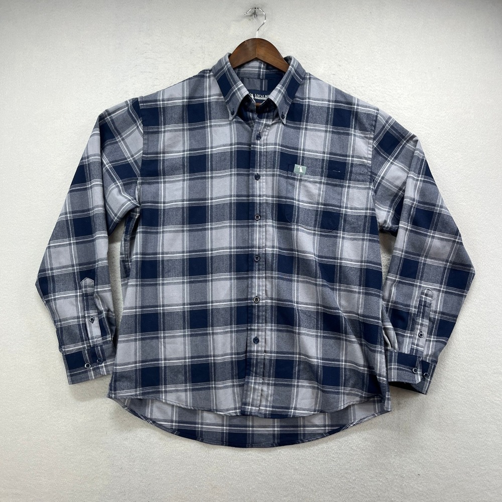 Local Boy Outfitters Shirt Men L Blue Gray Plaid Stretch Performance Long Sleeve